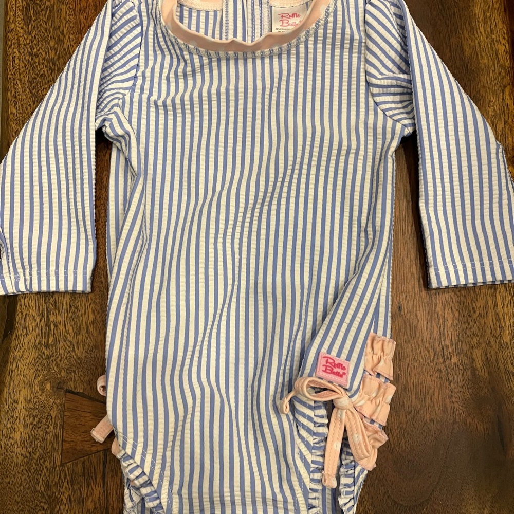 Ruffle Butts Blue swimsuit one piece rash guard girls size 6-12 months